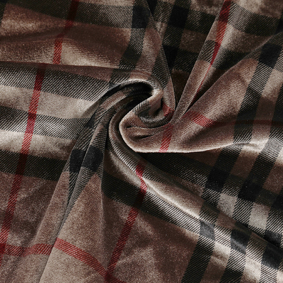 Kaffee-Farbplaid kopierte Samt-Gewebe 240gsm für Pillowslip-Vorhang-Hosen