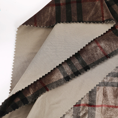 Kaffee-Farbplaid kopierte Samt-Gewebe 240gsm für Pillowslip-Vorhang-Hosen
